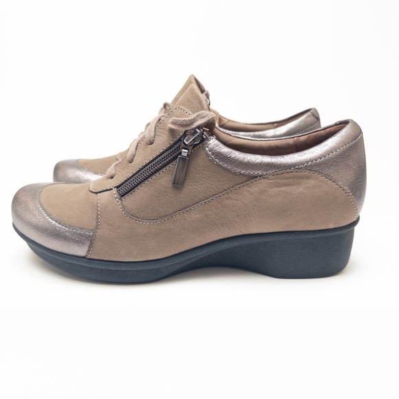 Dansko Shoes - Dansko Taupe Metallic Wedge Sneakers